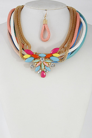 Colorful Multi Layered Statement Necklace Set 6DCF5